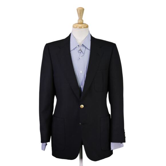 Lanvin Vinitage Black Knit Woven Patch Pocket Gold Button Blazer Jacket 40R - Picture 1 of 8